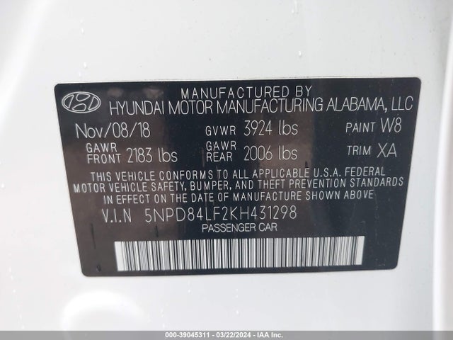 Hyundai ELANTRA SEL 2019 5NPD84LF2KH431298 Image 9