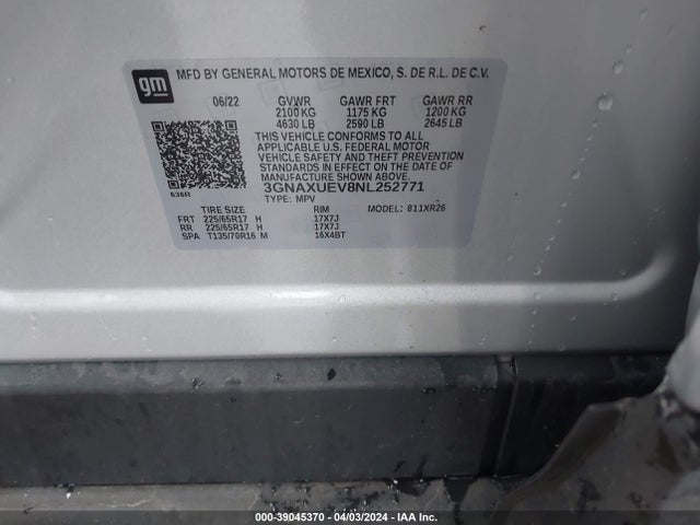 Chevrolet Equinox Awd Lt 2022 3GNAXUEV8NL252771 Image 9