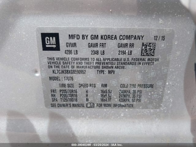 KL7CJKSBXGB590952 Chevrolet Trax 1ls
