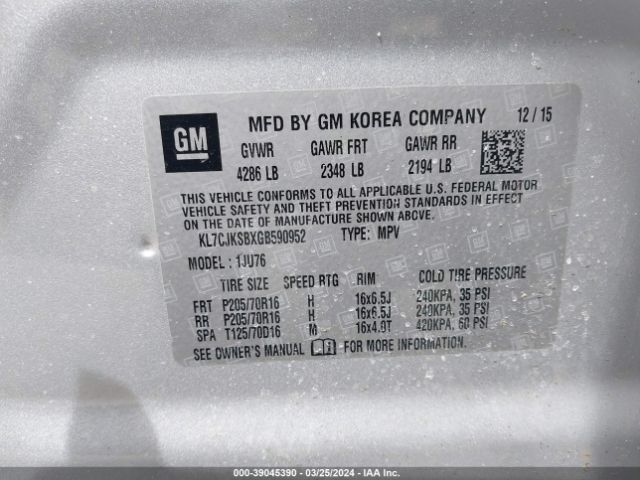 KL7CJKSBXGB590952 Chevrolet Trax 1ls