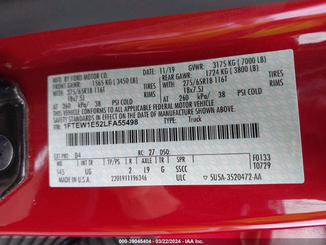Ford F-150 Xlt 2020 1FTEW1E52LFA55498 Image 9