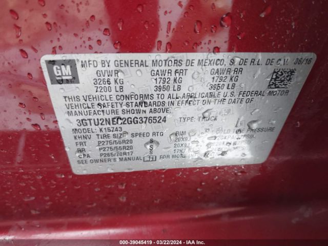 3GTU2NEC2GG376524 GMC Sierra 1500 Slt
