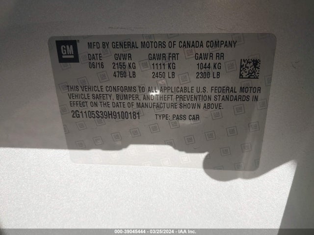 Chevrolet IMPALA 1LT 2017 2G1105S39H9100181 Image 9