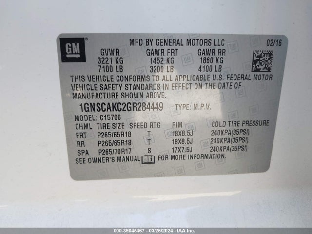 Chevrolet Tahoe Ls 2016 1GNSCAKC2GR284449 Image 9