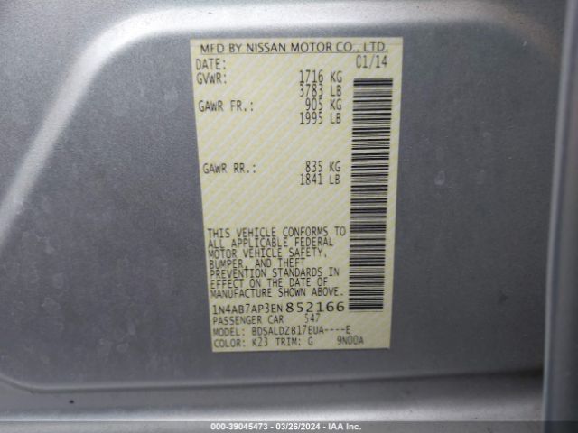 1N4AB7AP3EN852166 Nissan Sentra Fe+ S/fe+ Sv/s/sl/sr/sv