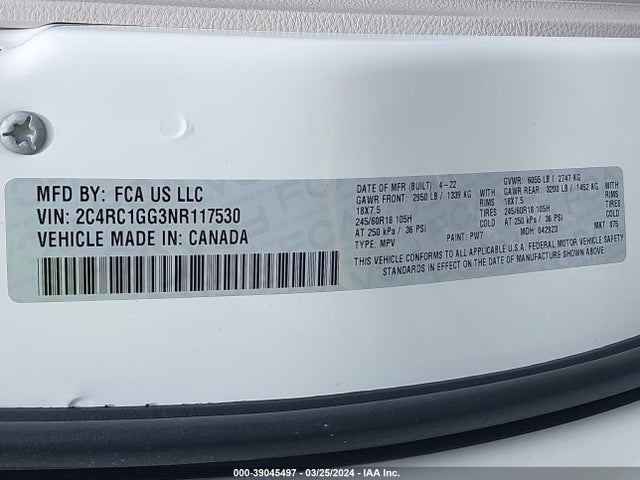 Chrysler Pacifica Limited 2022 2C4RC1GG3NR117530 Image 9