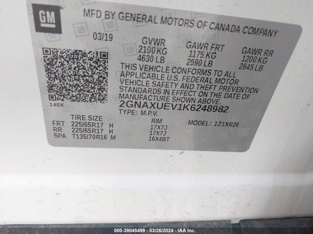 Chevrolet EQUINOX LT 2019 2GNAXUEV1K6248982 Image 9