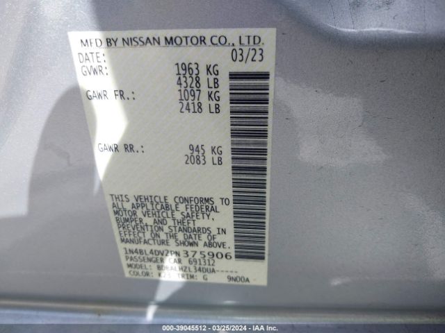 1N4BL4DV2PN375906 Nissan Altima Sv Fwd