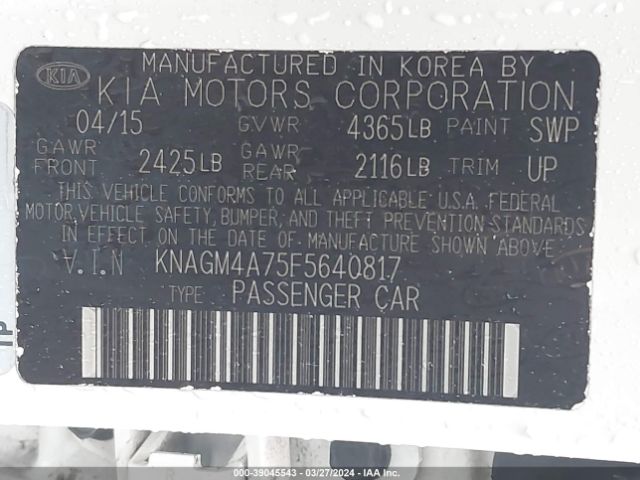 KNAGM4A75F5640817 KIA Optima Lx