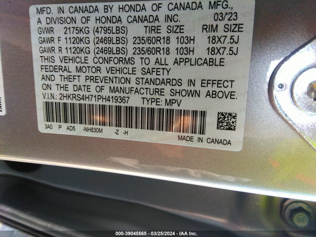 Honda Cr-v Ex-l Awd 2023 2HKRS4H71PH419367 Image 9