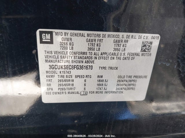 Chevrolet Silverado 1500 2lz 2015 3GCUKSEC8FG361670 Image 9