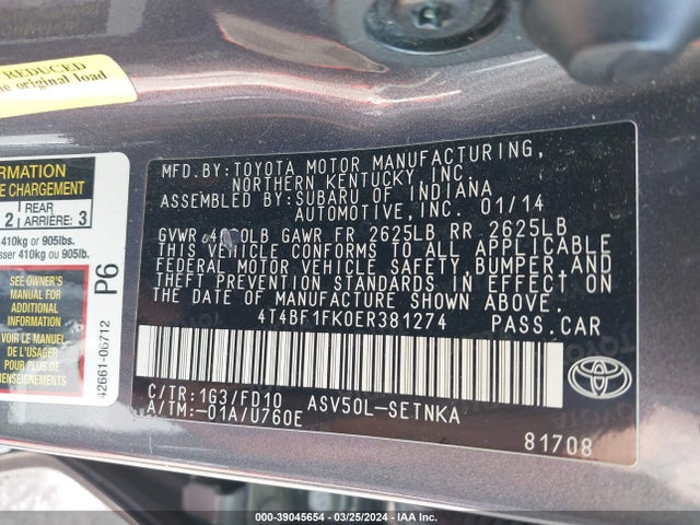 Toyota CAMRY LE 2014 4T4BF1FK0ER381274 Image 9