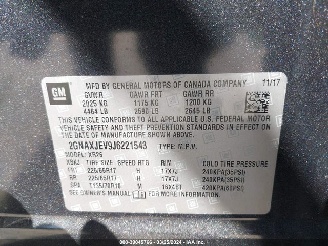 Chevrolet EQUINOX LT 2018 2GNAXJEV9J6221543 Image 9