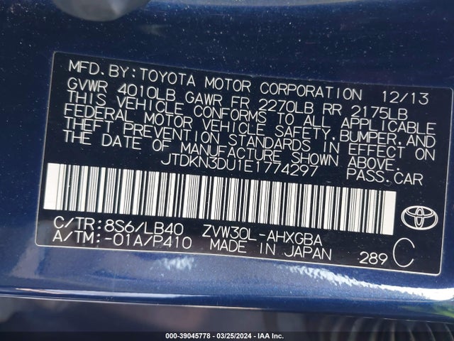 Toyota Prius Four 2014 JTDKN3DU1E1774297 Image 9