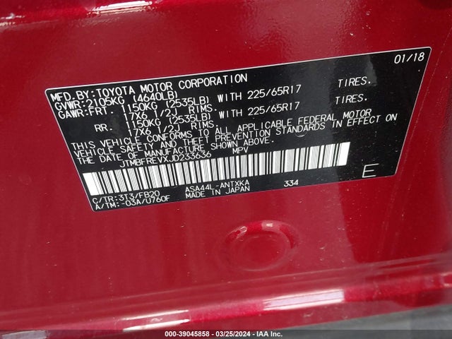 Toyota RAV4 LE 2018 JTMBFREVXJD233636 Image 9