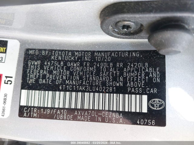 Toyota CAMRY LE 2020 4T1C11AK3LU402281 Image 9