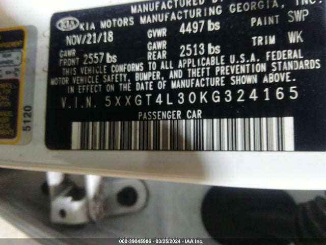 KIA Optima Lx 2019 5XXGT4L30KG324165 Image 9