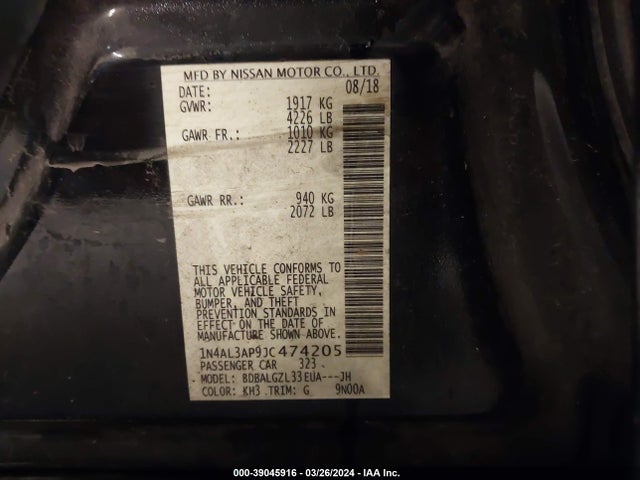 Nissan Altima 2.5 S 2018 1N4AL3AP9JC474205 Image 9