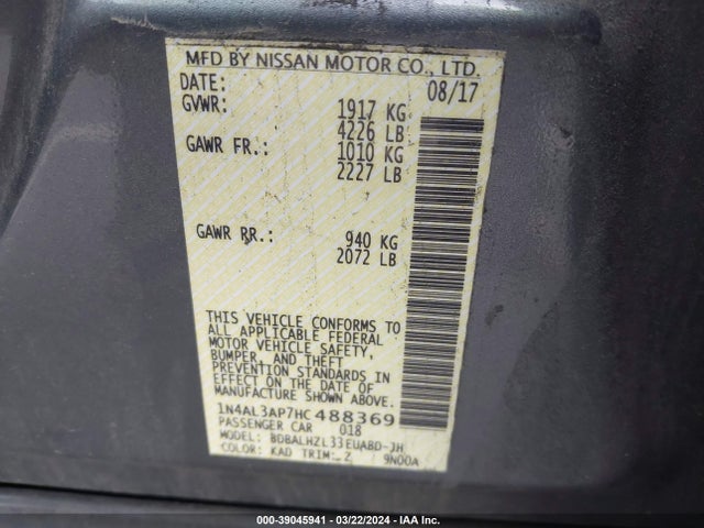 Nissan Altima 2.5 Sr 2017 1N4AL3AP7HC488369 Image 9