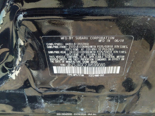 JF2SJAGC2JH599080 Subaru Forester 2.5i Premium