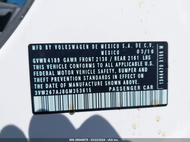 3VW267AJ8GM353615 Volkswagen Jetta 1.4t S