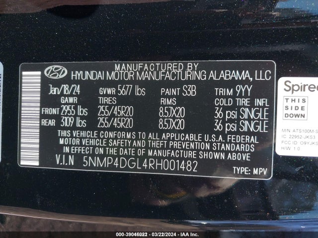 Hyundai Santa Fe Limited 2024 5NMP4DGL4RH001482 Image 9