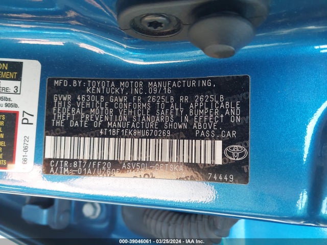 Toyota CAMRY SE 2017 4T1BF1FK8HU670269 Image 9
