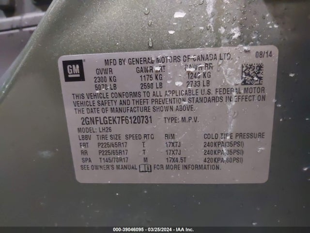 Chevrolet Equinox 2lt 2015 2GNFLGEK7F6120731 Image 9