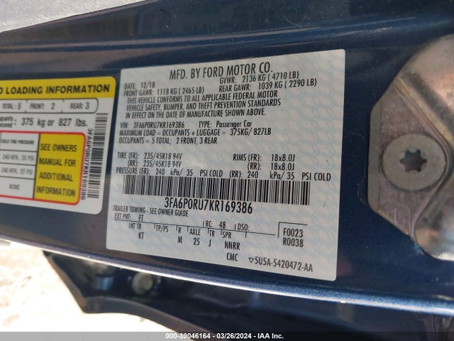 Ford Fusion Hybrid Titanium 2019 3FA6P0RU7KR169386 Image 9