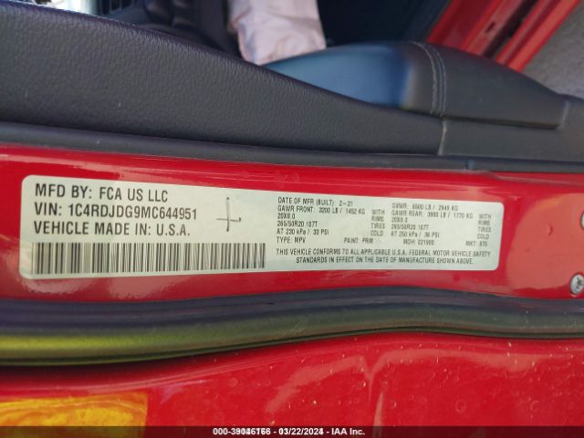 2021 DODGE DURANGO 1C4RDJDG9MC644951 Photo 8