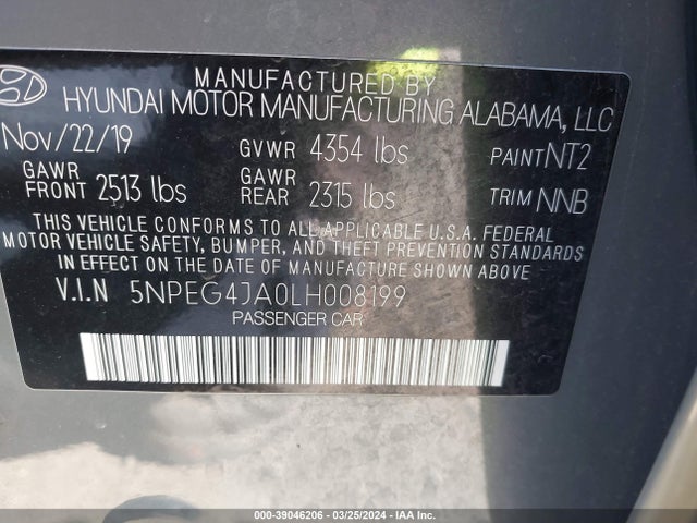 Hyundai SONATA SE 2020 5NPEG4JA0LH008199 Image 9
