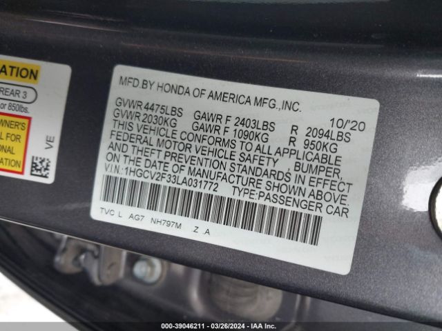 1HGCV2F33LA031772 Honda Accord Sport 2.0t
