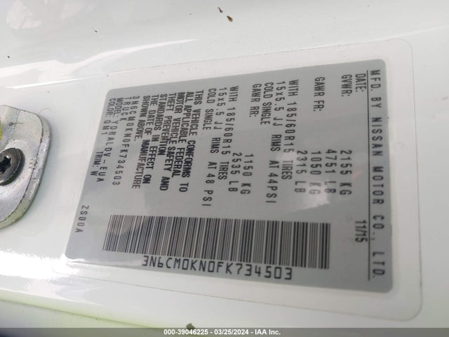 Nissan Nv200 S 2015 3N6CM0KN0FK734503 Image 9