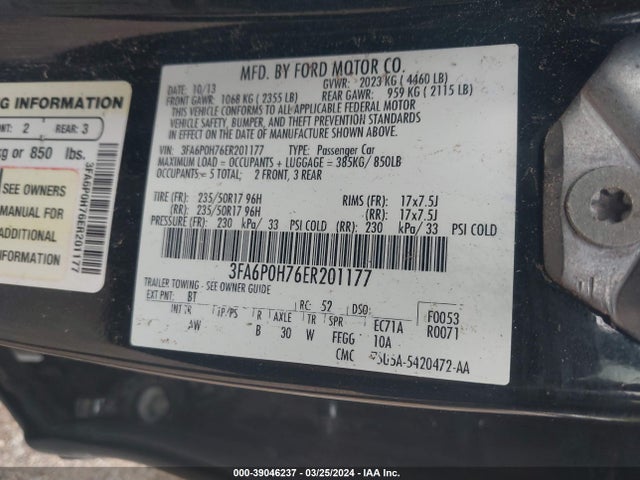 Ford FUSION SE 2014 3FA6P0H76ER201177 Image 9