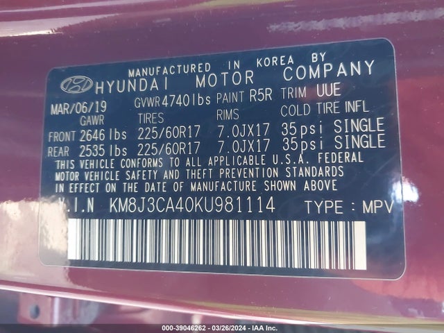 Hyundai Tucson Value 2019 KM8J3CA40KU981114 Image 9
