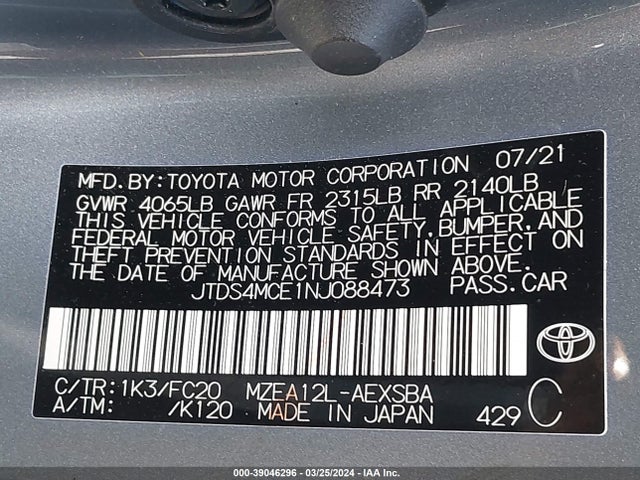 Toyota COROLLA SE 2022 JTDS4MCE1NJ088473 Image 9