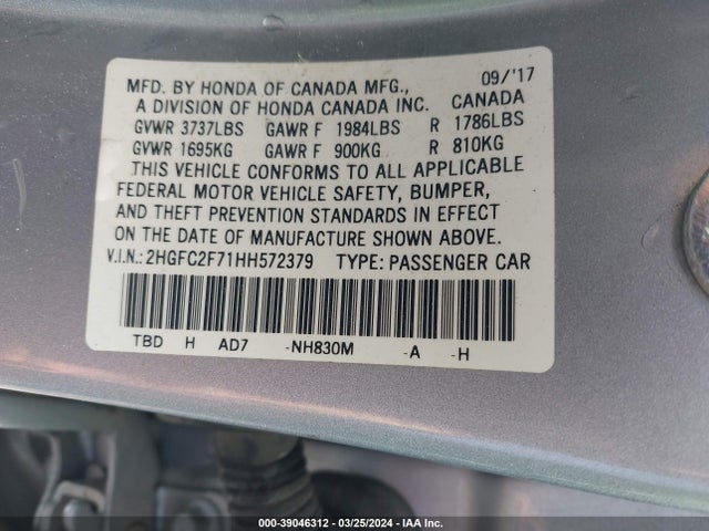 Honda CIVIC EX 2017 2HGFC2F71HH572379 Image 9