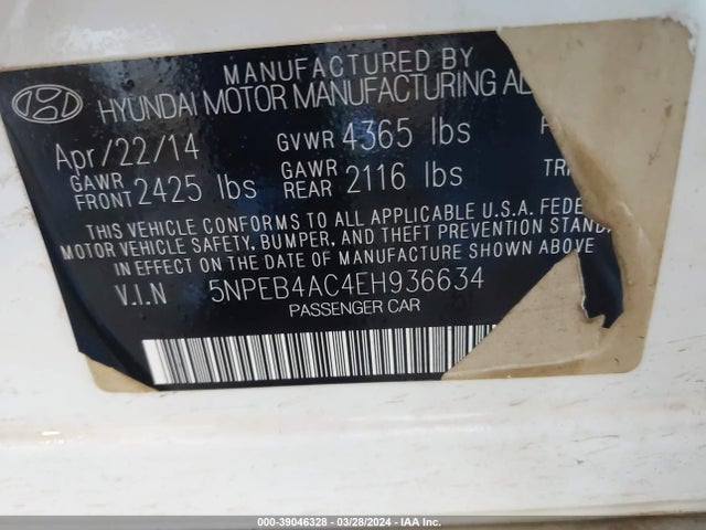 Hyundai SONATA GLS 2014 5NPEB4AC4EH936634 Image 9