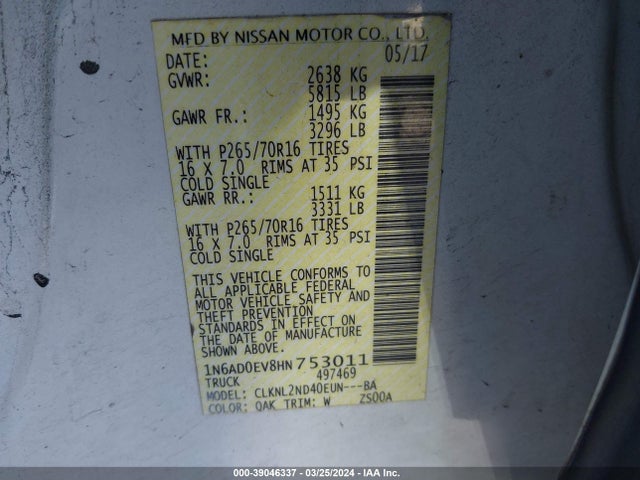 Nissan Frontier Sv 2017 1N6AD0EV8HN753011 Image 9