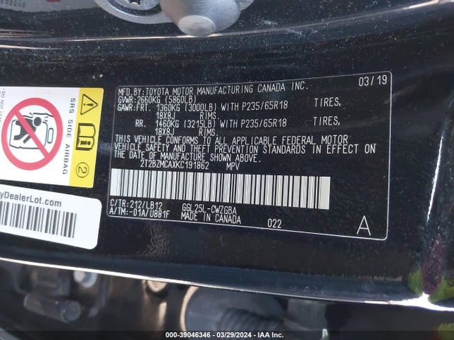 Lexus RX 350 2019 2T2BZMCAXKC191862 Image 9