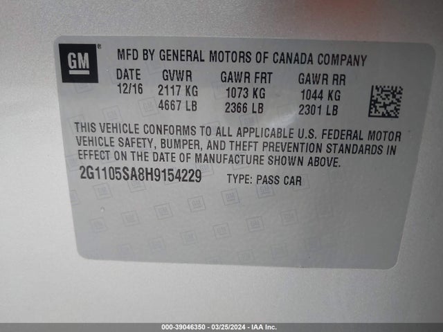 Chevrolet IMPALA 1LT 2017 2G1105SA8H9154229 Image 9