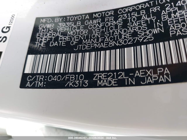 Toyota COROLLA LE 2022 JTDEPMAE8N3027925 Image 9