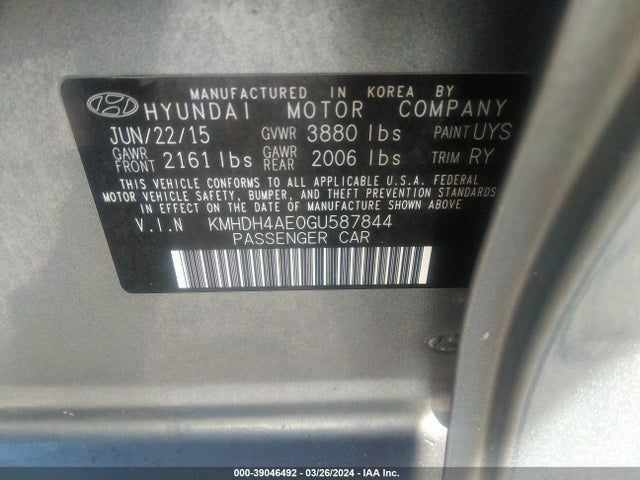 Hyundai Elantra Limited 2016 KMHDH4AE0GU587844 Image 9