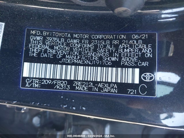 Toyota COROLLA LE 2022 JTDEPMAEXNJ191706 Image 9