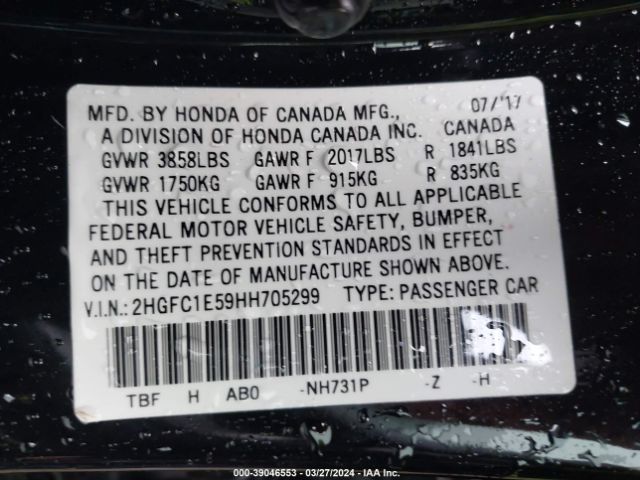 2HGFC1E59HH705299 Honda CIVIC SI