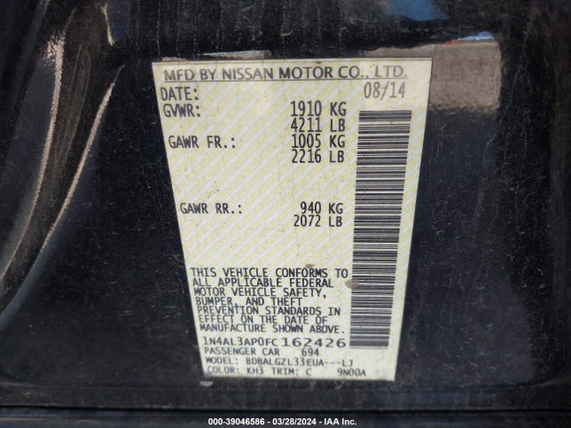 Nissan Altima 2.5 S 2015 1N4AL3AP0FC162426 Image 9