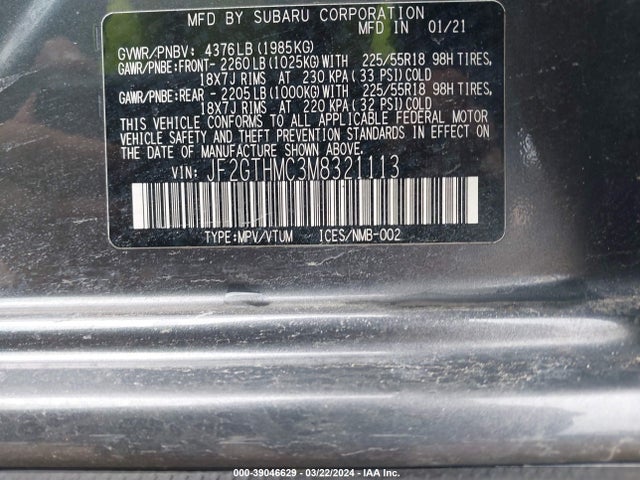 Subaru Crosstrek Limited 2021 JF2GTHMC3M8321113 Image 9