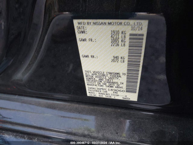 Nissan Altima 2.5 Sv 2015 1N4AL3AP9FC189060 Image 9