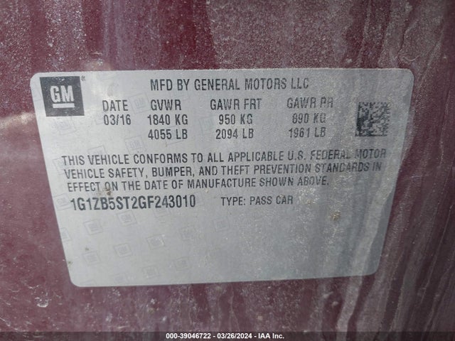 Chevrolet MALIBU LS 2016 1G1ZB5ST2GF243010 Image 9
