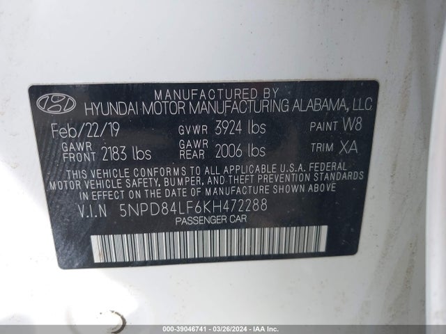 Hyundai ELANTRA SEL 2019 5NPD84LF6KH472288 Image 9